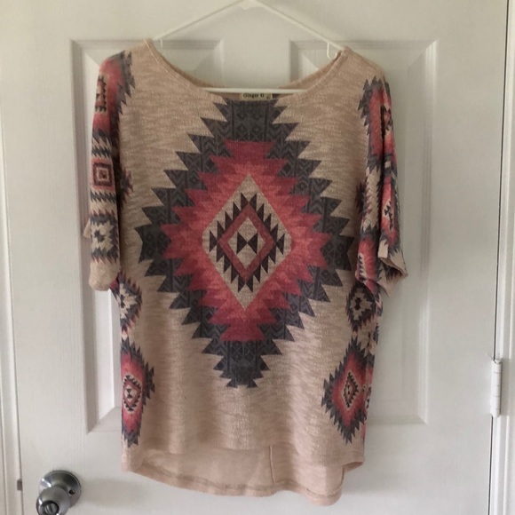 Ginger G Tops - 4/$25 Ginger G Woven Short Sleeve Knit Aztec Top